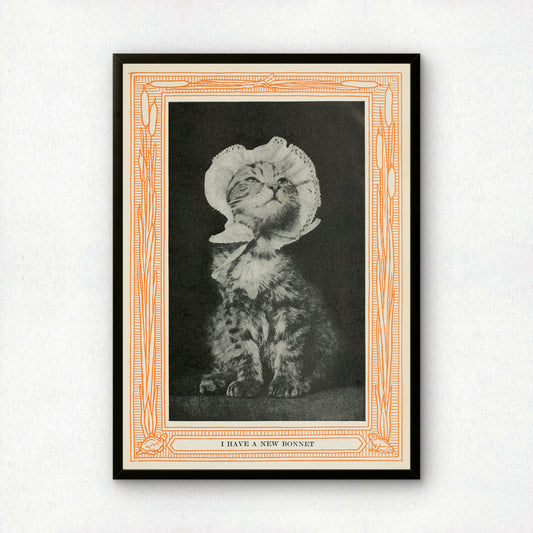 Funny Victorian Cat Art Print | 'I Have a New Bonnet' | Vintage Cat Meme Wall Art | Cat Lover Gift
