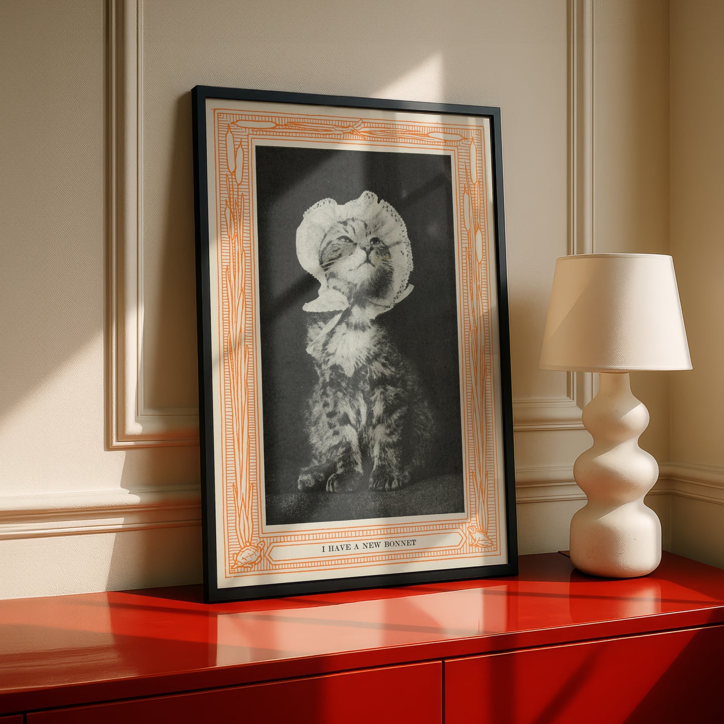Funny Victorian Cat Art Print | 'I Have a New Bonnet' | Vintage Cat Meme Wall Art | Cat Lover Gift