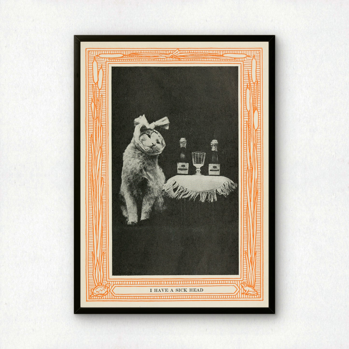 Funny Victorian Cat Art Print | 'I Have a Sick Head' | Vintage Cat Meme Wall Art | Cat Lover Gift