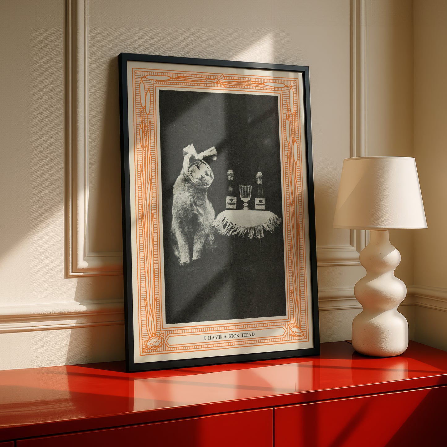 Funny Victorian Cat Art Print | 'I Have a Sick Head' | Vintage Cat Meme Wall Art | Cat Lover Gift