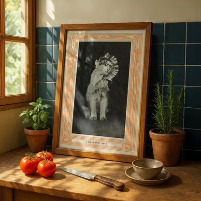 Funny Victorian Cat Art Print | 'I am Granny Gray' | Vintage Cat Meme Wall Art | Cat Lover Gift