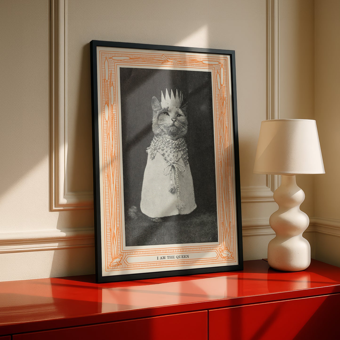 Funny Victorian Cat Art Print | 'I am the Queen' | Vintage Cat Meme Wall Art | Cat Lover Gift