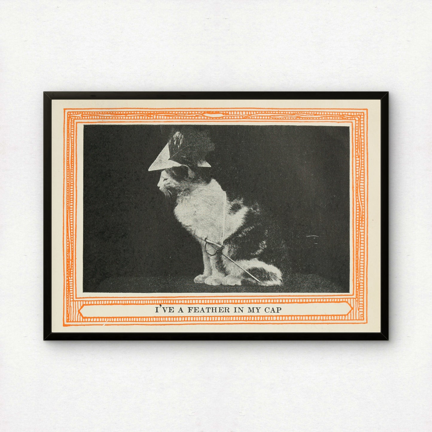 Funny Victorian Cat Art Print | 'I've a Feather in My Cap' | Vintage Cat Meme Wall Art | Cat Lover Gift