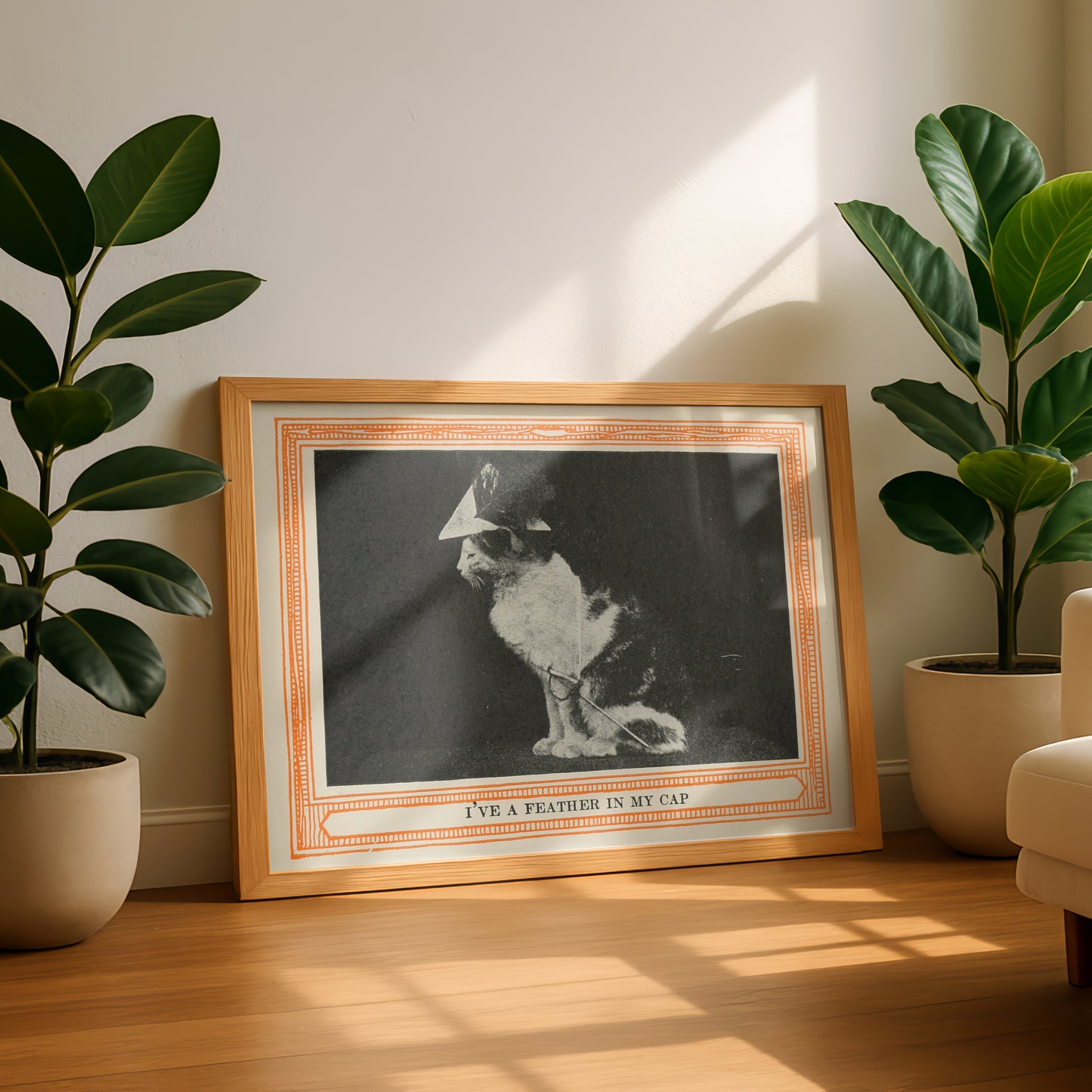 Funny Victorian Cat Art Print | 'I've a Feather in My Cap' | Vintage Cat Meme Wall Art | Cat Lover Gift