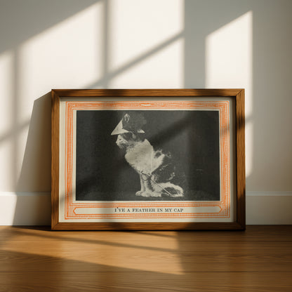 Funny Victorian Cat Art Print | 'I've a Feather in My Cap' | Vintage Cat Meme Wall Art | Cat Lover Gift