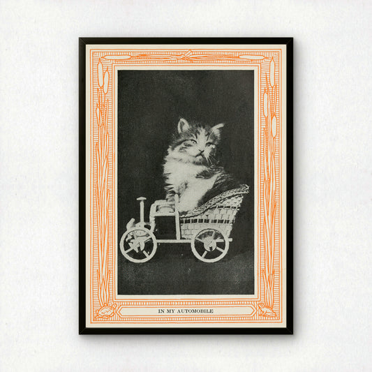 Funny Victorian Cat Art Print | 'In My Automobile' | Vintage Cat Meme Wall Art | Cat Lover Gift