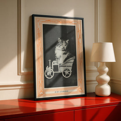 Funny Victorian Cat Art Print | 'In My Automobile' | Vintage Cat Meme Wall Art | Cat Lover Gift