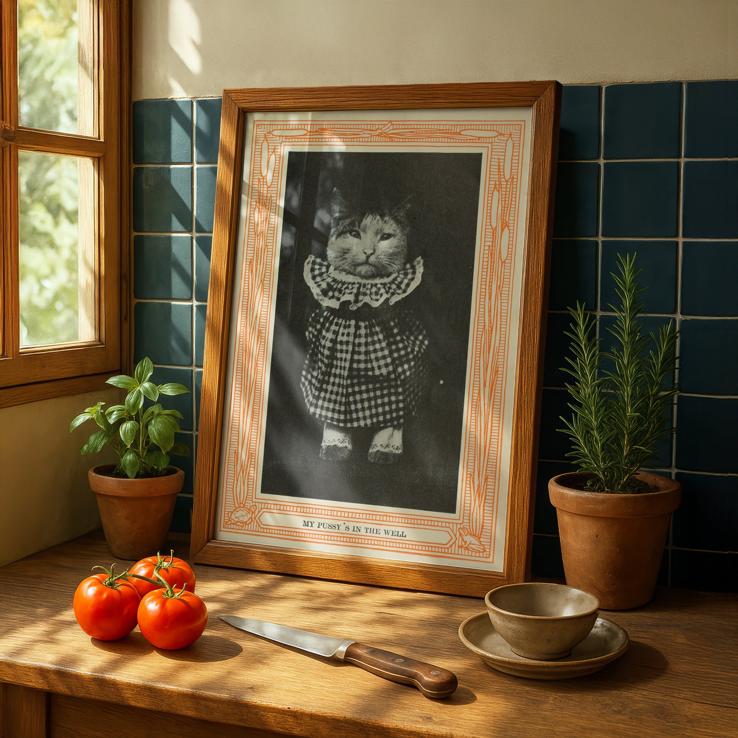 Funny Victorian Cat Art Print | 'My Pussy's in the Well' | Vintage Cat Meme Wall Art | Cat Lover Gift
