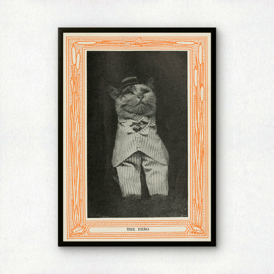 Funny Victorian Cat Art Print | 'The Hero' | Vintage Cat Meme Wall Art | Cat Lover Gift