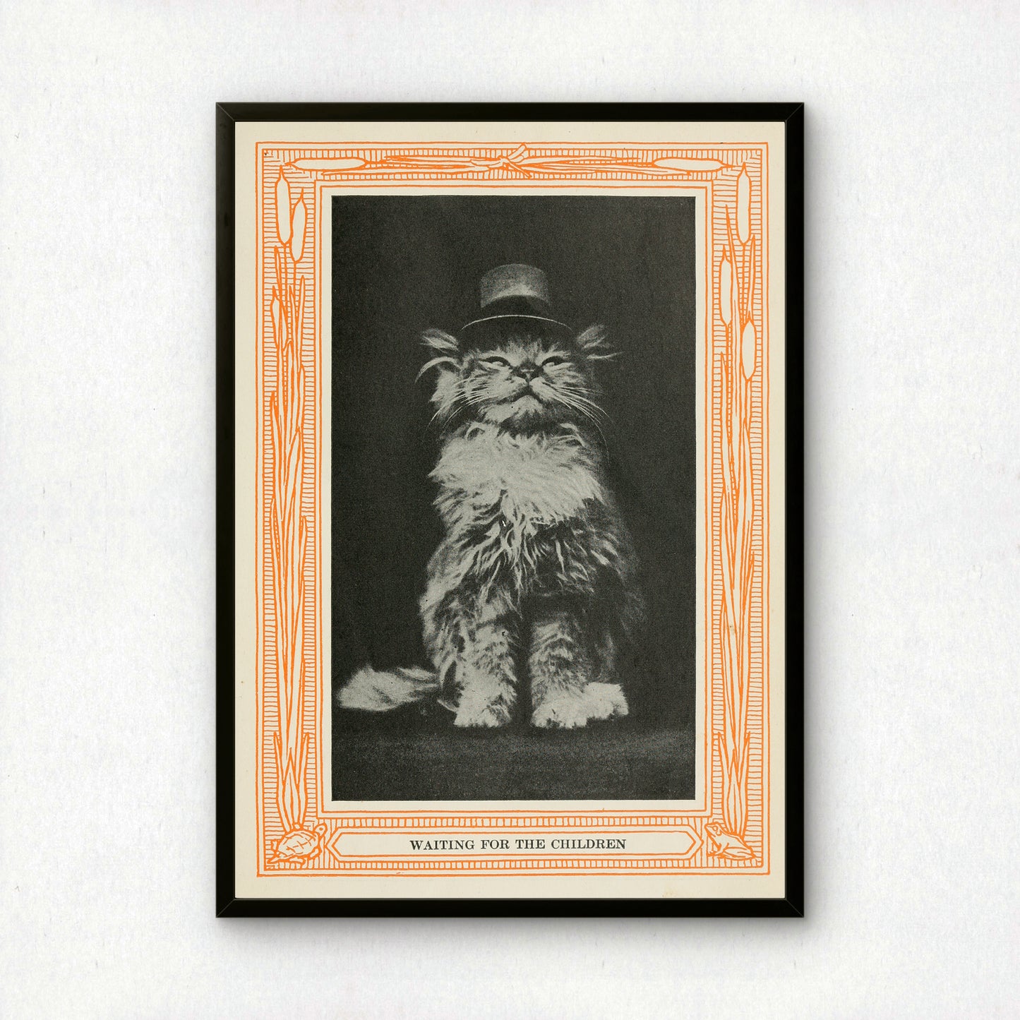 Funny Victorian Cat Art Print | 'Waiting for the Children' | Vintage Cat Meme Wall Art | Cat Lover Gift