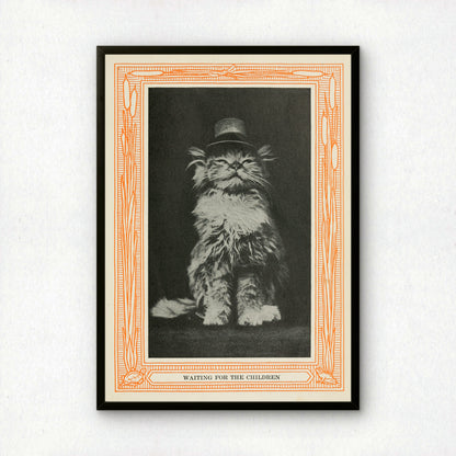 Funny Victorian Cat Art Print | 'Waiting for the Children' | Vintage Cat Meme Wall Art | Cat Lover Gift