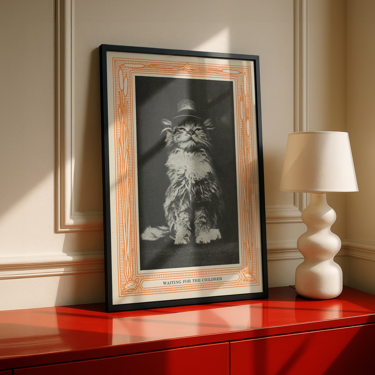 Funny Victorian Cat Art Print | 'Waiting for the Children' | Vintage Cat Meme Wall Art | Cat Lover Gift