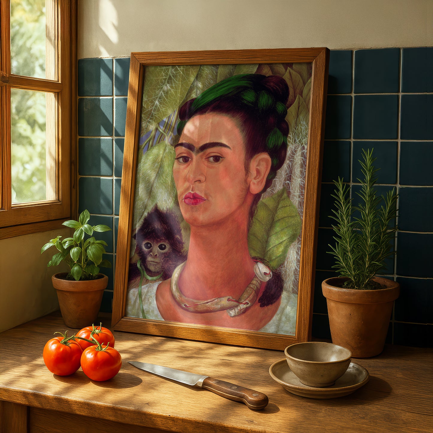 Self-Portrait with Monkey by Frida Kahlo | Premium Art Print | Wall Art