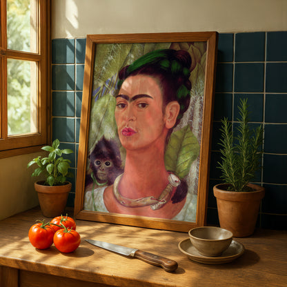 Self-Portrait with Monkey by Frida Kahlo | Premium Art Print | Wall Art
