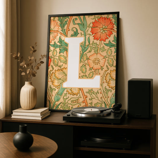 Initial Letter Print: Personalised Wall Art Monogram: William Morris Wallpaper Design