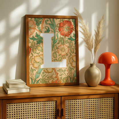 Initial Letter Print: Personalised Wall Art Monogram: William Morris Wallpaper Design