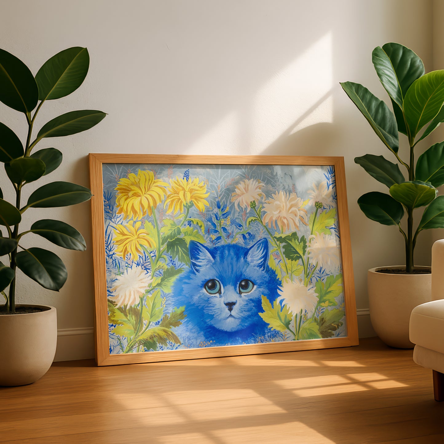 Blue Cat Among the Flowers | Louis Wain | Fine Art Cat Print | Cat Lover Gift | Wall Art