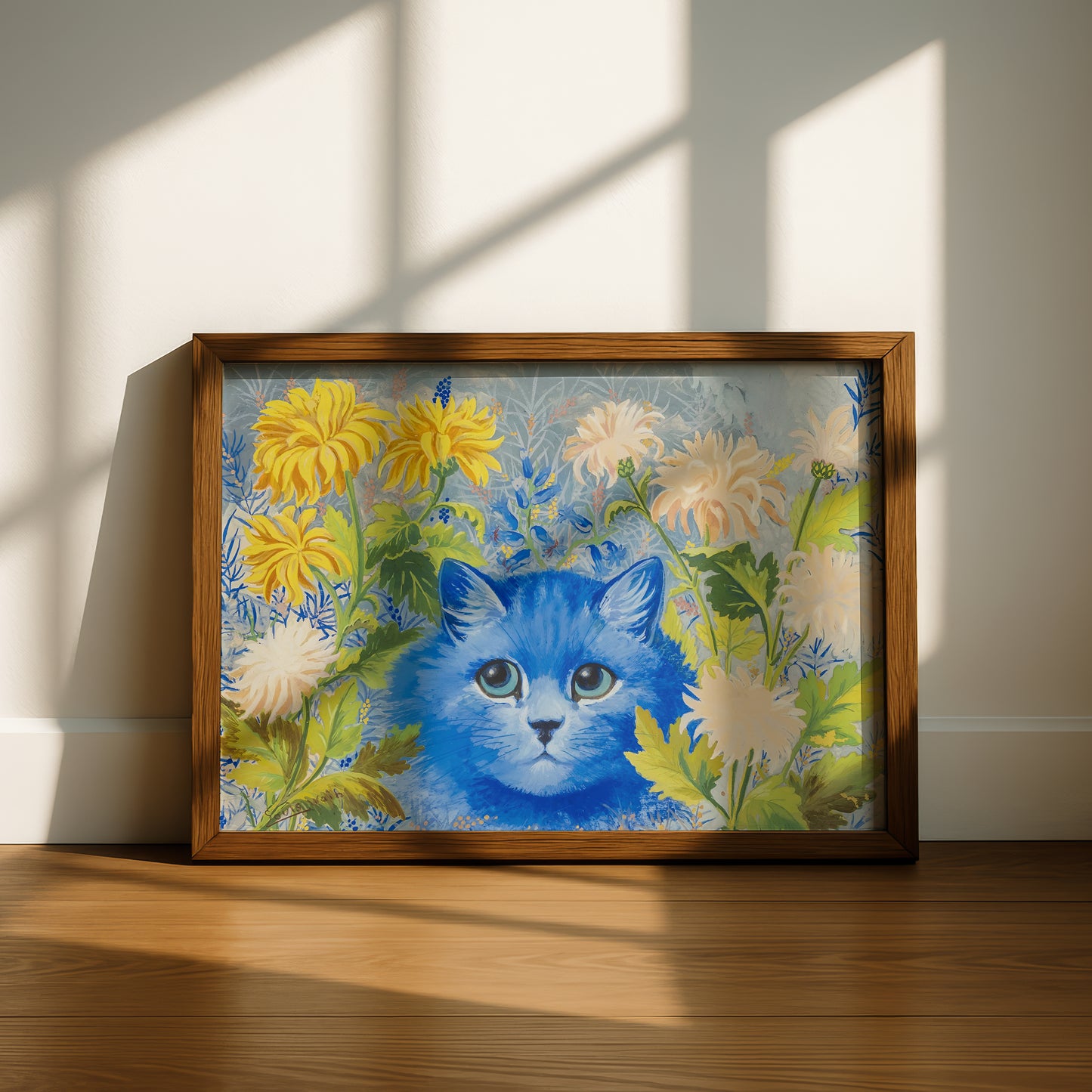 Blue Cat Among the Flowers | Louis Wain | Fine Art Cat Print | Cat Lover Gift | Wall Art