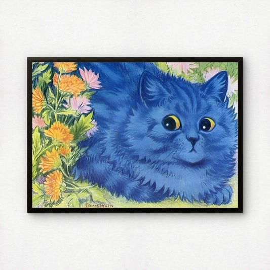 Blue Cat and Marigolds | Louis Wain | Fine Art Cat Print | Cat Lover Gift | Wall Art