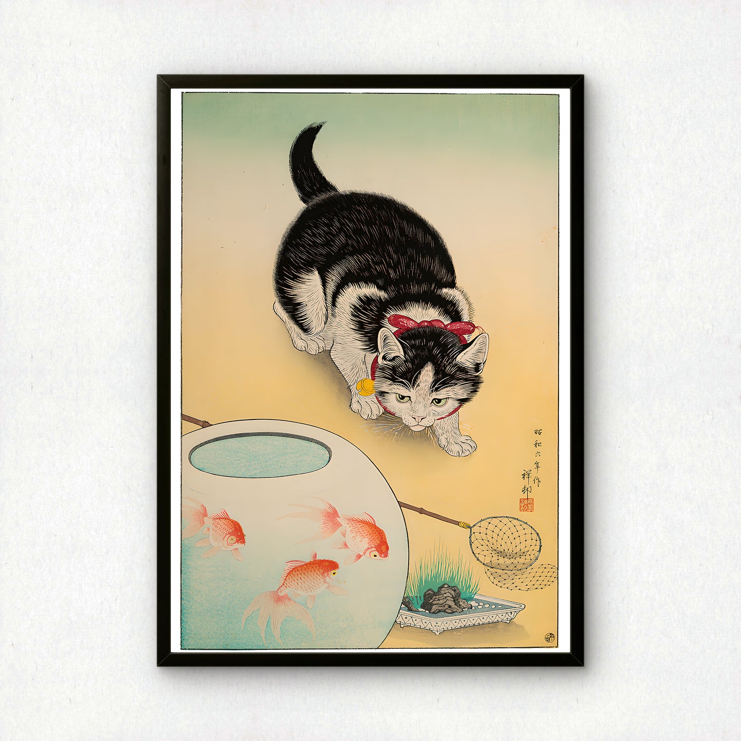 Cat and Goldfish Bowl | Ohara Koson | Fine Art Cat Print | Cat Lover Gift | Wall Art