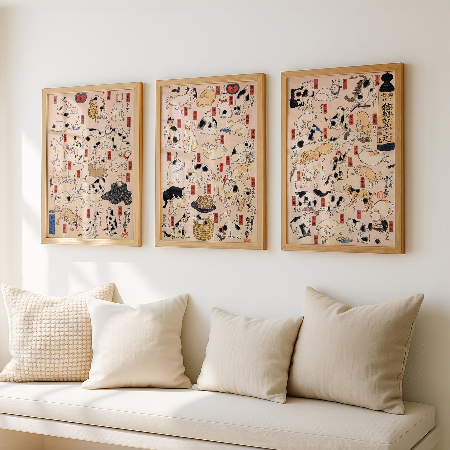 Utagawa Kuniyoshi Cats Triptych (3 Prints) Japanese Woodblock Art | Wall Art