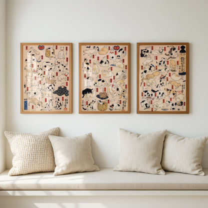 Utagawa Kuniyoshi Cats Triptych (3 Prints) Japanese Woodblock Art | Wall Art