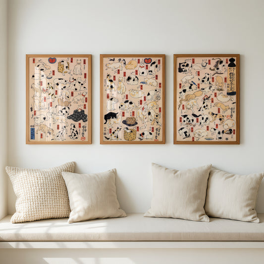 Utagawa Kuniyoshi Cats Triptych (3 Prints) Japanese Woodblock Art | Wall Art