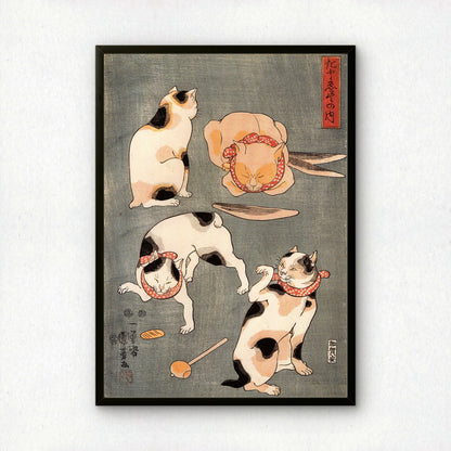Four Cats in Different Poses | Utagawa Kuniyoshi | Fine Art Cat Print | Cat Lover Gift | Wall Art