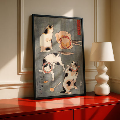 Four Cats in Different Poses | Utagawa Kuniyoshi | Fine Art Cat Print | Cat Lover Gift | Wall Art
