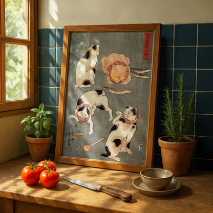 Four Cats in Different Poses | Utagawa Kuniyoshi | Fine Art Cat Print | Cat Lover Gift | Wall Art