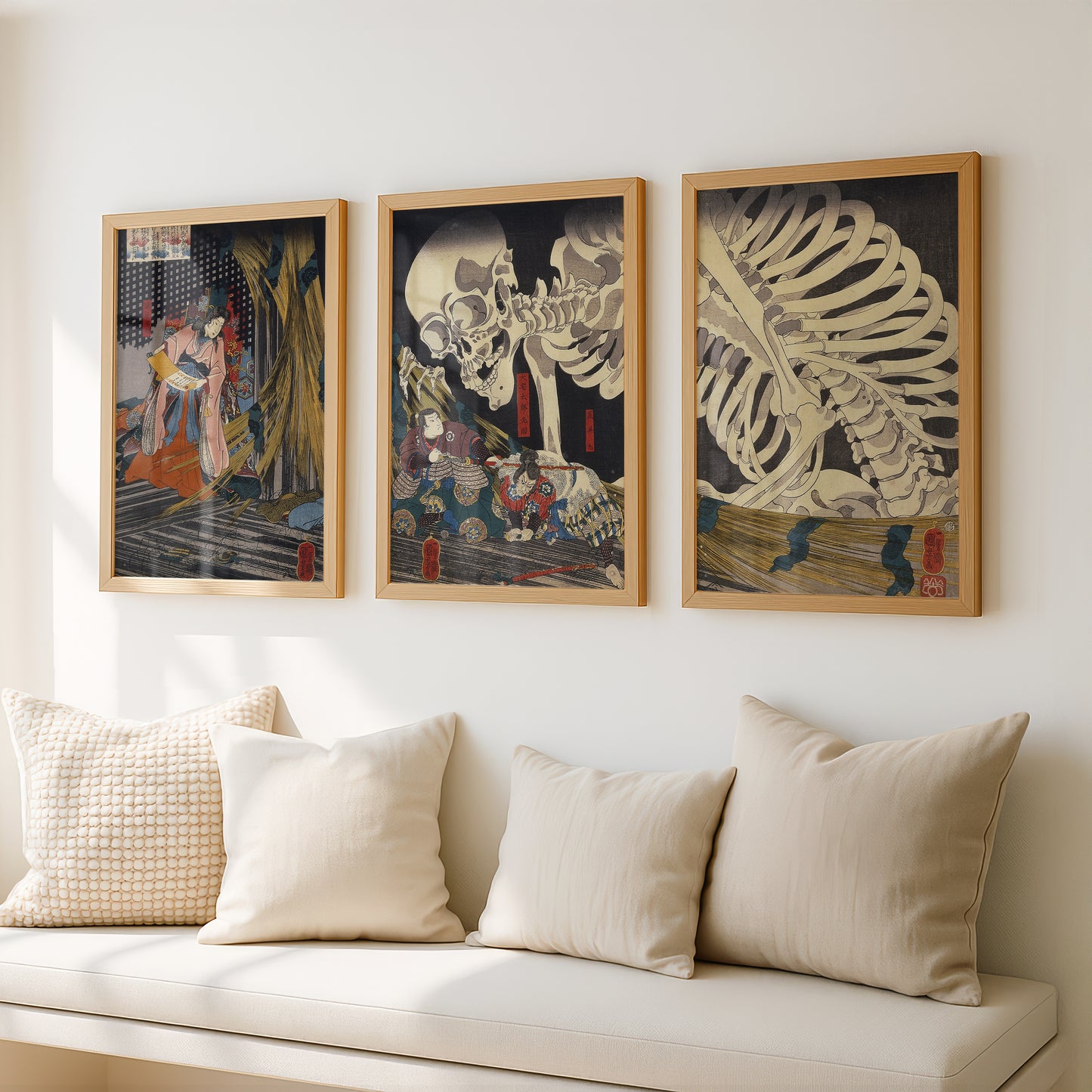 Utagawa Kuniyoshi Skeleton Spectre Japanese Woodblock Art Triptych (3 Prints) | Wall Art (Copy)