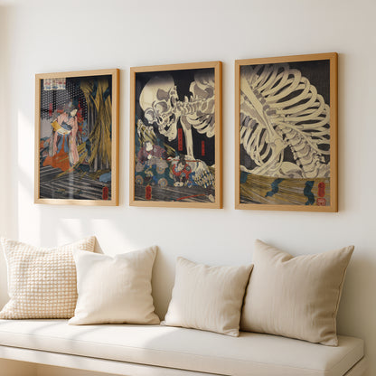 Utagawa Kuniyoshi Skeleton Spectre Japanese Woodblock Art Triptych (3 Prints) | Wall Art (Copy)