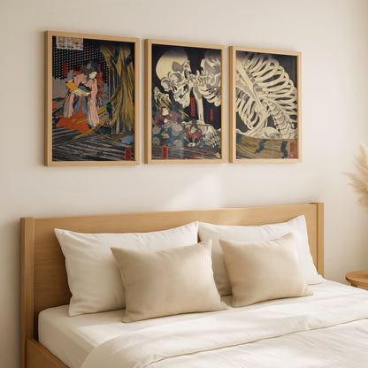 Utagawa Kuniyoshi Skeleton Spectre Japanese Woodblock Art Triptych (3 Prints) | Wall Art (Copy)
