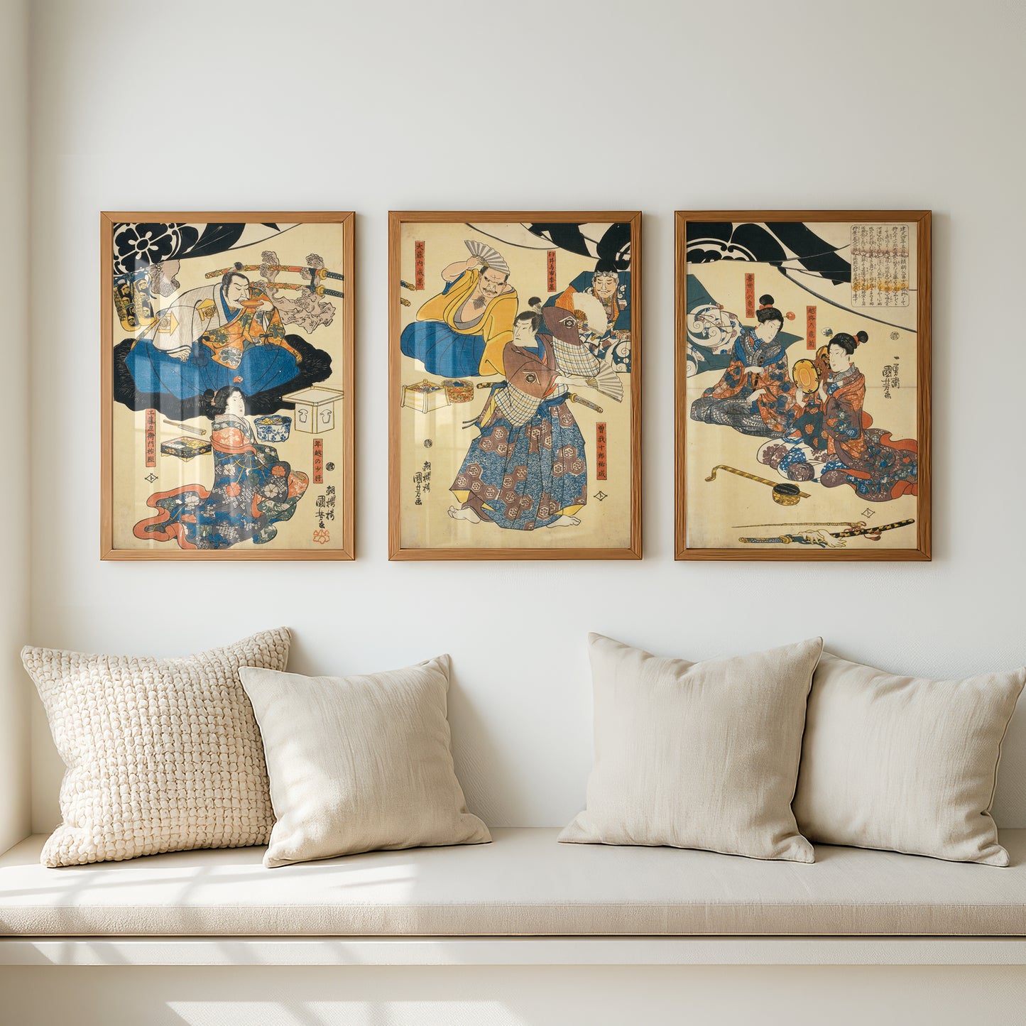 Utagawa Kuniyoshi Japanese Woodblock Art Triptych (3 Prints) | Sukenari Dancing | Wall Art