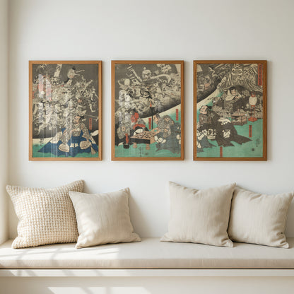 Utagawa Kuniyoshi Triptych (3 Prints) Japanese Woodblock Art | Earth Spider Demons | Wall Art