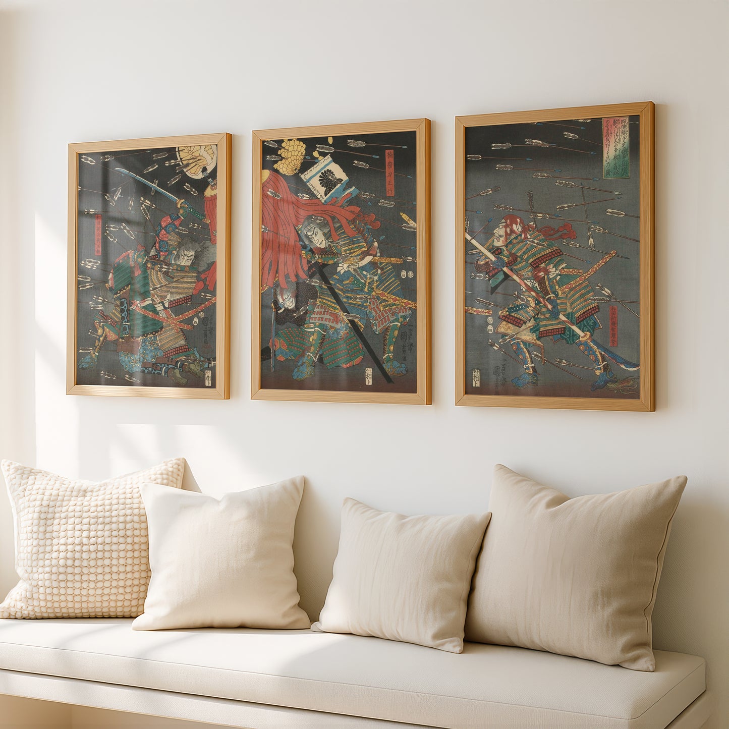 Utagawa Kuniyoshi Triptych (3 Prints) Japanese Woodblock Art | Final Attack | Wall Art