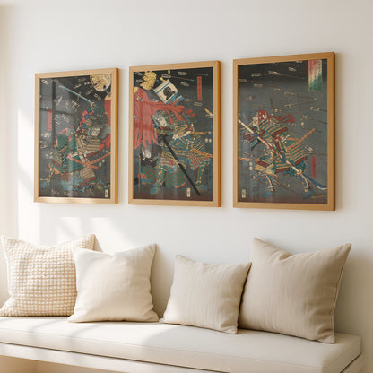Utagawa Kuniyoshi Triptych (3 Prints) Japanese Woodblock Art | Final Attack | Wall Art