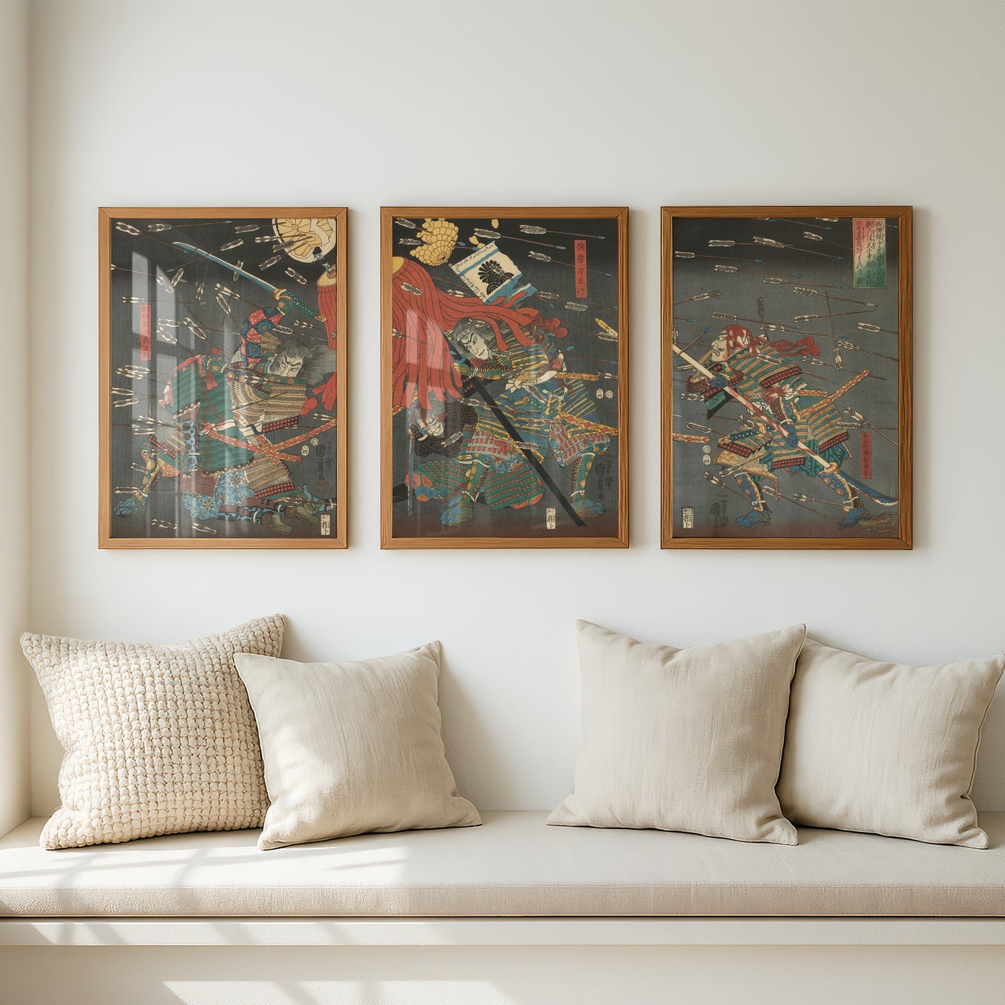 Utagawa Kuniyoshi Triptych (3 Prints) Japanese Woodblock Art | Final Attack | Wall Art