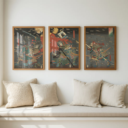 Utagawa Kuniyoshi Triptych (3 Prints) Japanese Woodblock Art | Final Attack | Wall Art