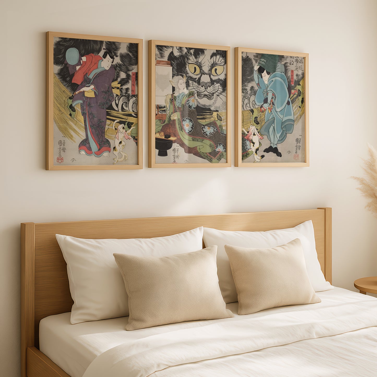 Utagawa Kuniyoshi Cat Stone Triptych (3 Prints) Japanese Woodblock Art | Wall Art