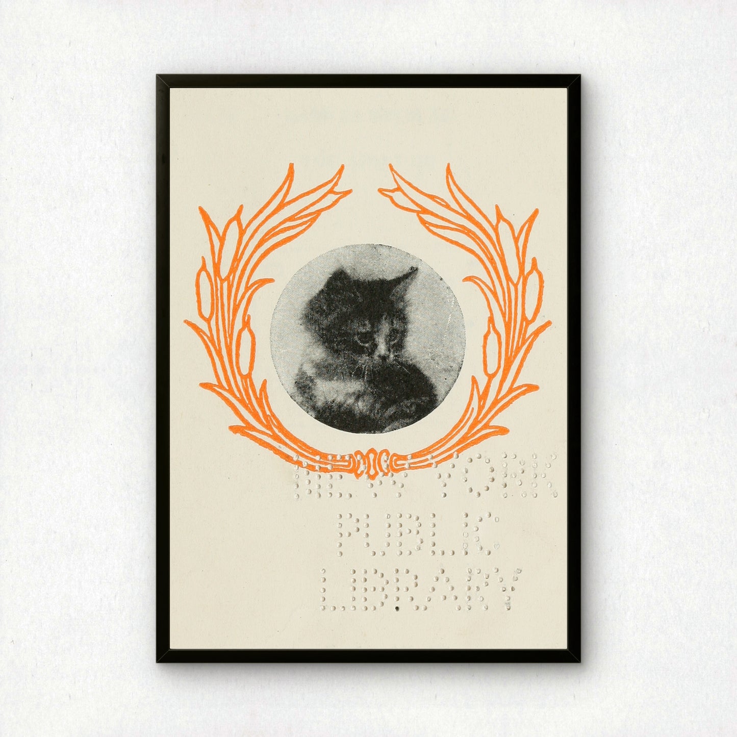 Cat Art Print with New York Public Library Stamp | Wall Art | Cat Lover Gift