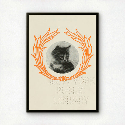 Cat Art Print with New York Public Library Stamp | Wall Art | Cat Lover Gift