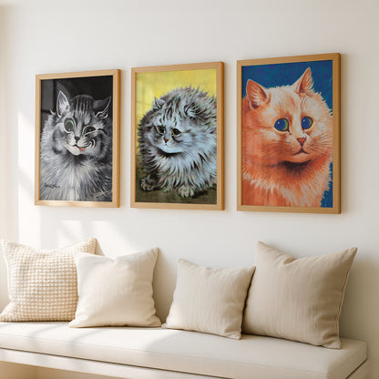 Louis Wain Cat Paintings Triptych (Set of 3 Art Prints) Vintage Cat Art | Cuties