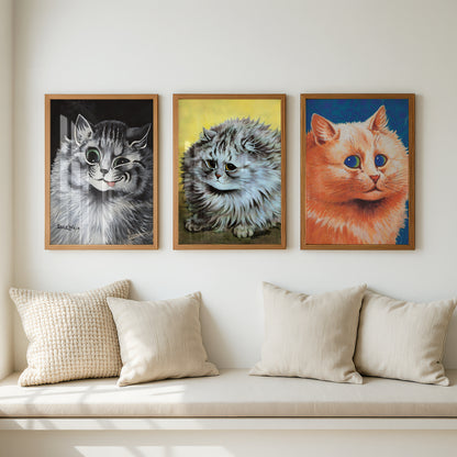 Louis Wain Cat Paintings Triptych (Set of 3 Art Prints) Vintage Cat Art | Cuties