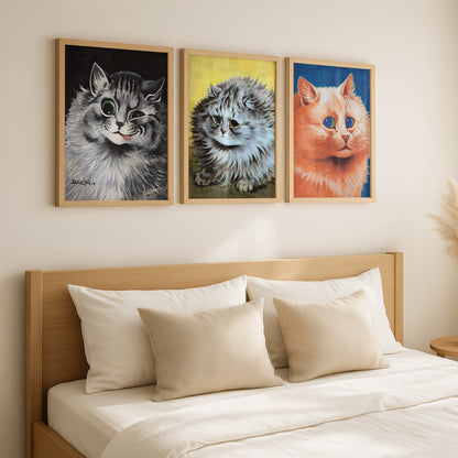 Louis Wain Cat Paintings Triptych (Set of 3 Art Prints) Vintage Cat Art | Cuties