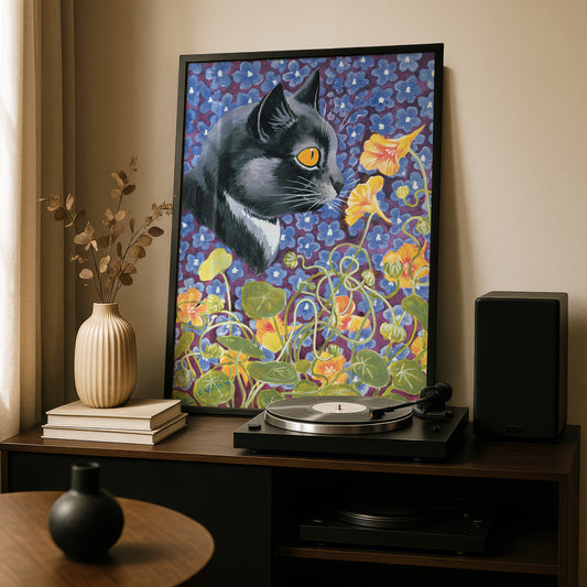 Louis Wain: A Cat in a Sea of Flowers | Giclée Fine Art Print | Cat Lovers Gift