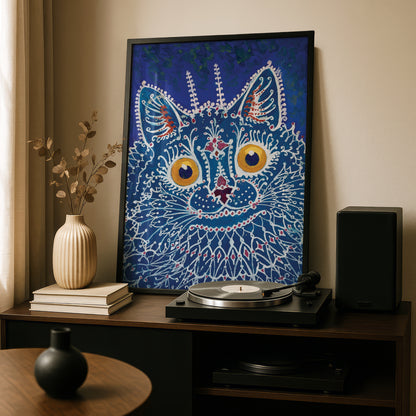 Louis Wain: A Cat in Gothic Style | Giclée Fine Art Print | Cat Lovers Gift | Psychedelic Art