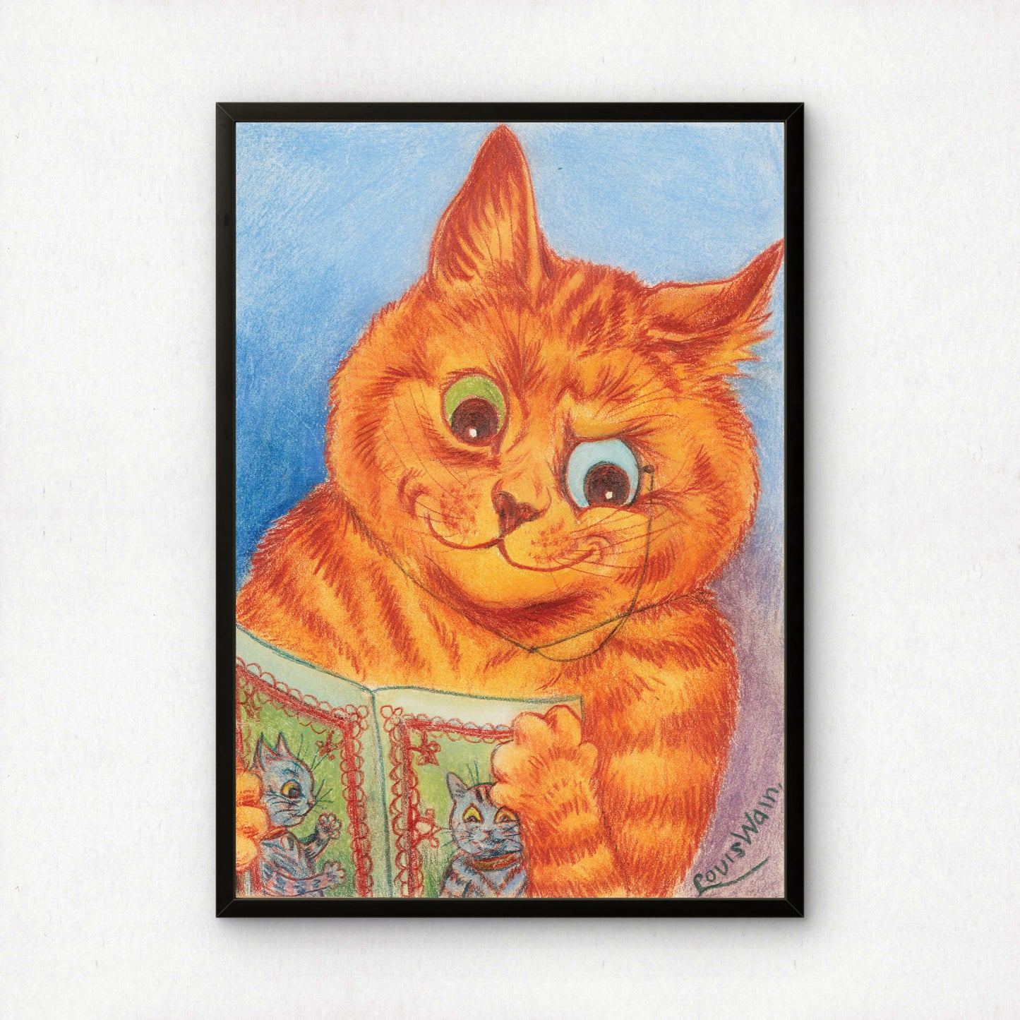 Louis Wain: A Good Read | Giclée Fine Art Cat Print | Cat Lovers Gift | Cat Reading a Book