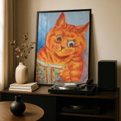 Louis Wain: A Good Read | Giclée Fine Art Cat Print | Cat Lovers Gift | Cat Reading a Book