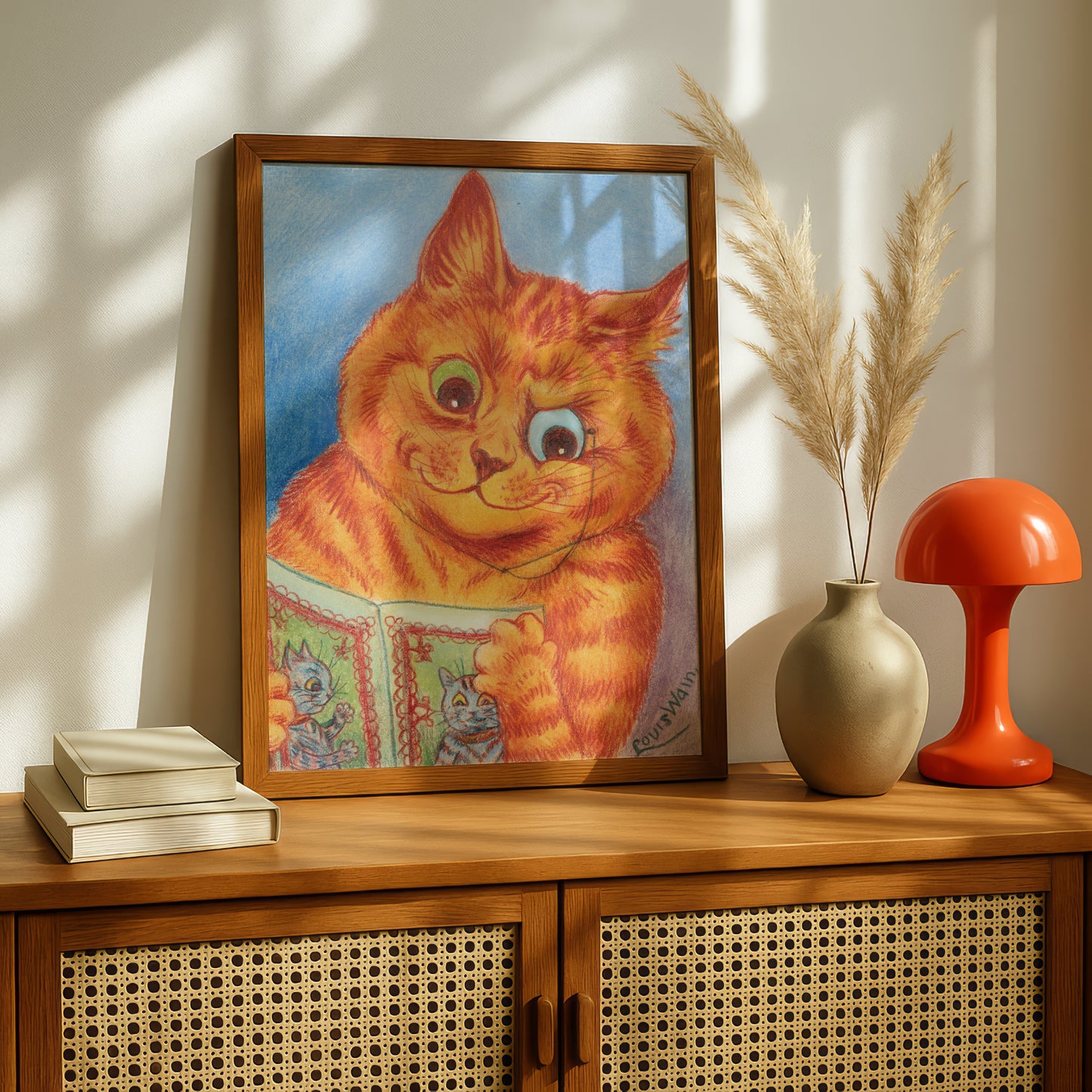 Louis Wain: A Good Read | Giclée Fine Art Cat Print | Cat Lovers Gift | Cat Reading a Book